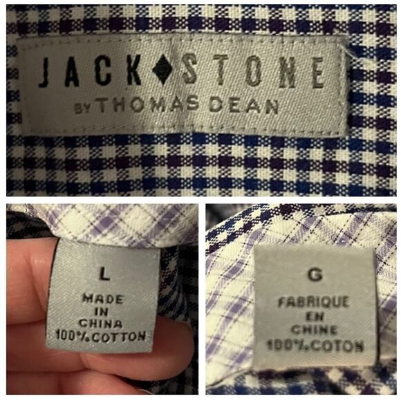 Jack Stone by Thomas Dean Gingham Plaid Casual Button Down Shirt Cotton Purple L - Picture 7 of 8